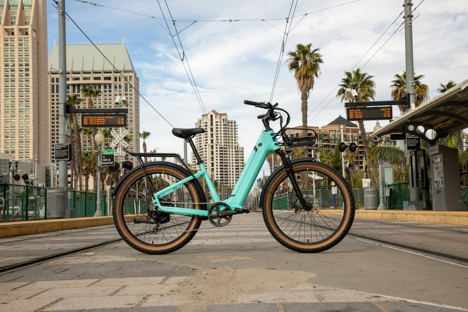 a bicycle parked on a sidewalk